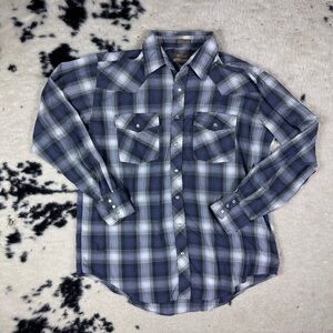Outlaw Western Wear Men’s Blue Plaid Button Down Shirt Size XLT